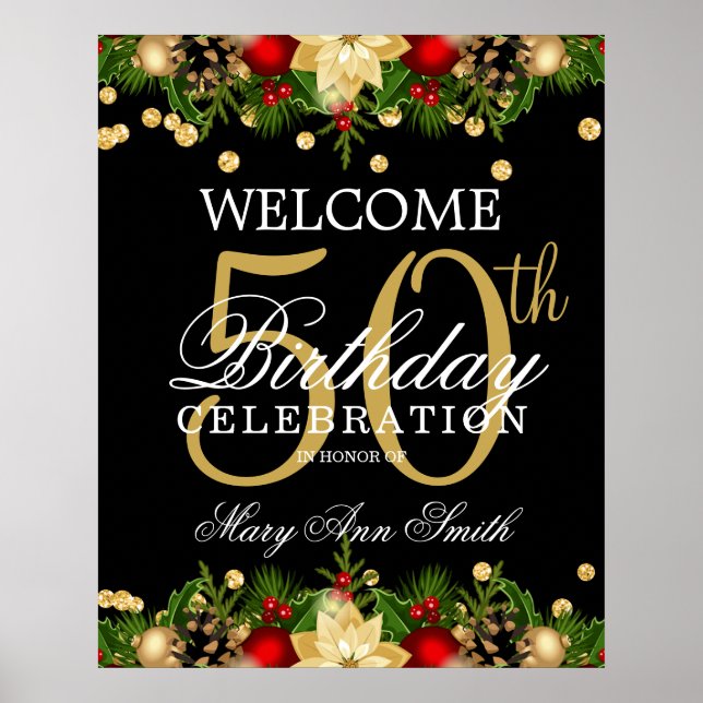 Poster Gold & Black Holiday 50th Birthday Welcome (Devant)