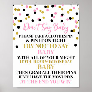 Poster Gold Black Pink Confetti Ne pas dire Baby Game Sig