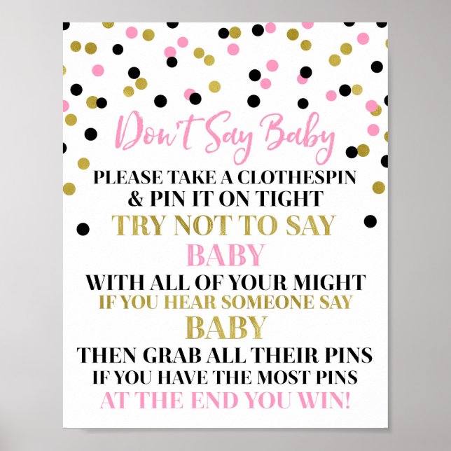Poster Gold Black Pink Confetti Ne pas dire Baby Game Sig (Devant)