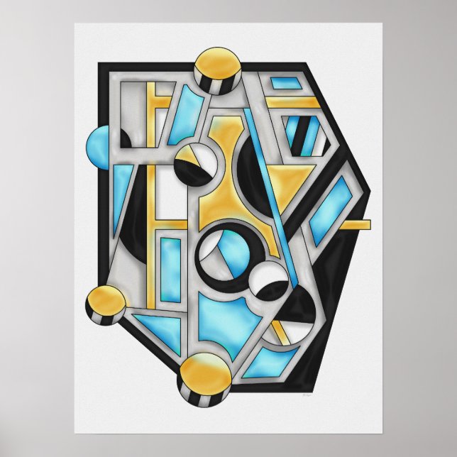 Poster Gold & Blue Contemporary Geometric Abstraction (Devant)