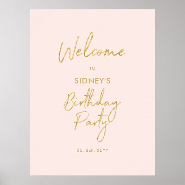 Poster Gold & Blush rose moderne fête d'anniversaire Bien (Devant)