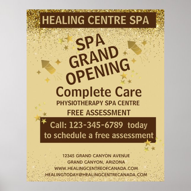 Poster Gold Brown Glittery Physio Center Grand Ouverture (Devant)
