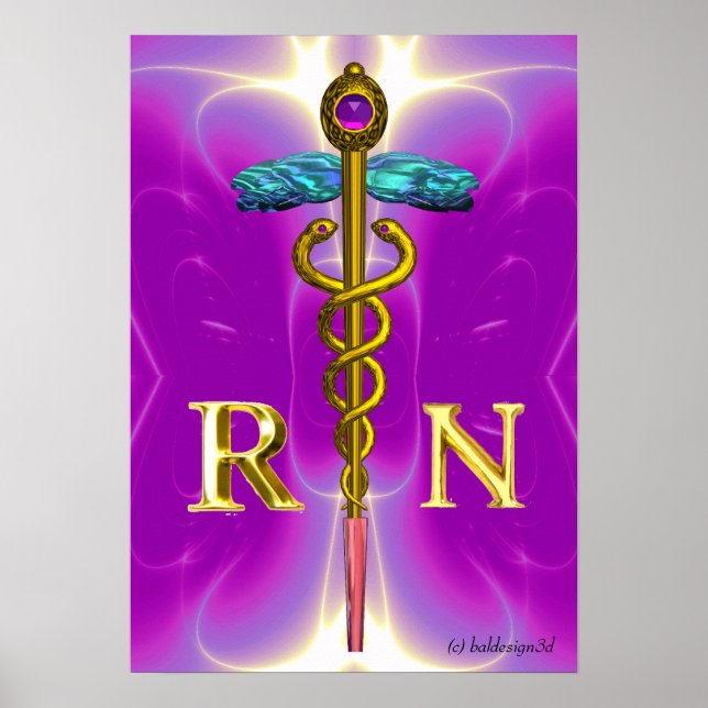 Poster GOLD CADUCEUS SYMBOLE INFIRMIER ENREGISTRÉ, Pink F (Devant)