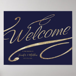 Poster Gold Calligraphy Marine Blue Welcome Mariage Poste
