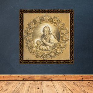 Poster Gold Christian Noël Nativité Madonna Enfant