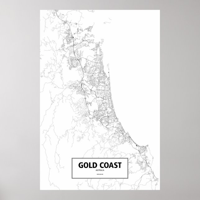 Poster Gold Coast, Australie (noir sur blanc) (Devant)