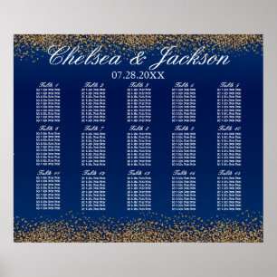 Poster Gold Confetti and Navy Blue - 15 Seating Chart