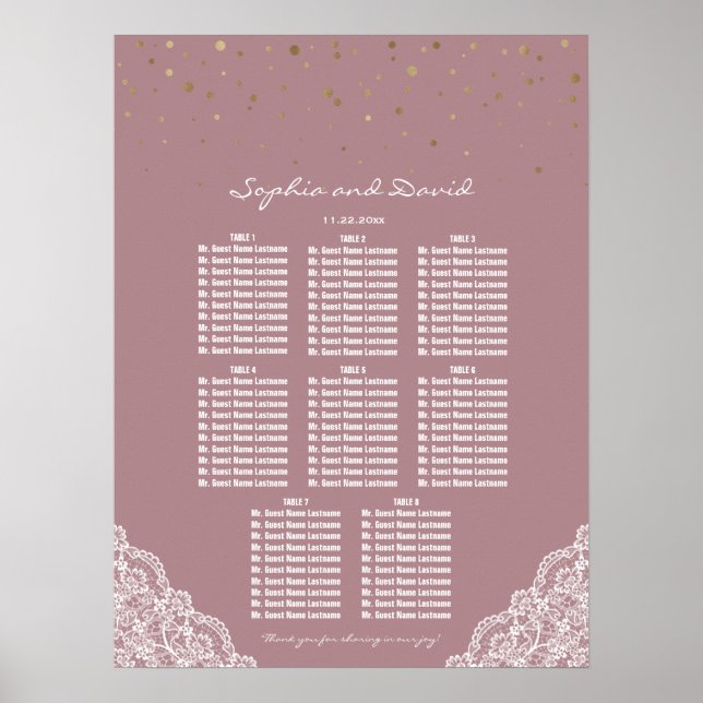 Poster Gold Confetti Dusty Rose en dentelle (Devant)