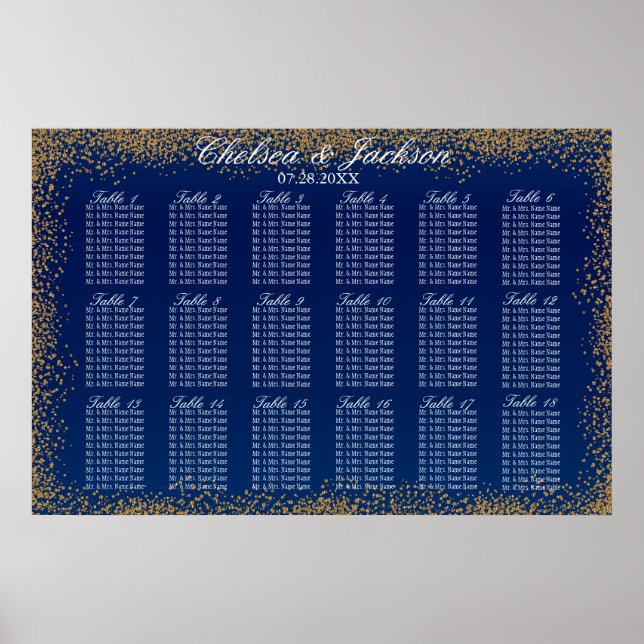Poster Gold Confetti et Navy Blue -18 Seating Chart (Devant)