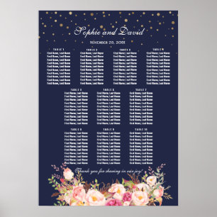 Poster Gold Confetti Pink Flowers Mariage Seating Chart