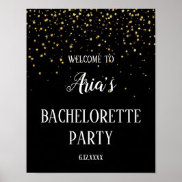 Poster Gold Confetti sur Black Bachelorette Party Bienven