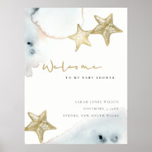 Gold Dusky Blue Beach Starfish Baby shower Bienven