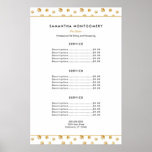 Poster Gold Empreintes de pattes Professional Pet Sitter 