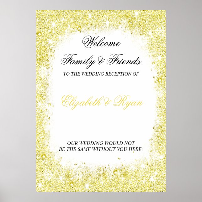 Poster Gold, Faux Parties scintillant, Custom, Mariage Bi (Devant)