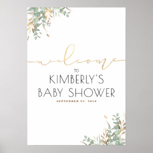 Poster Gold Feuille verdure Elégant Baby shower Accueil
