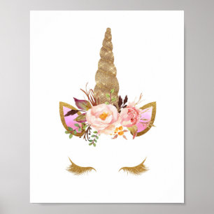 Poster Gold Floral Unicorn Face Nursery Imprimer l'affich