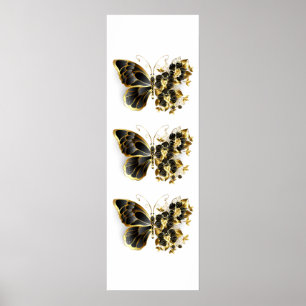 Poster Gold flower Butterfly with Black Orchid