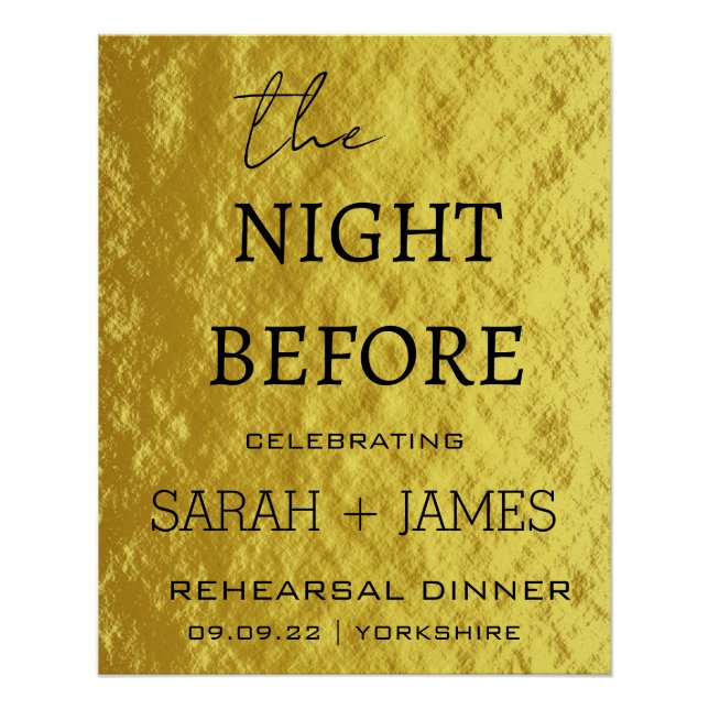 Poster Gold Foil Élégant Dîner de répétition Mariage Bien (Devant)