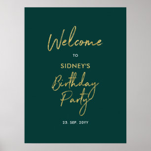 Poster Gold & Green Moderne fête d'anniversaire Bienvenue