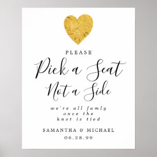 Poster Gold Heart Choisir Un Siège Pas Un Mariage Côté Si