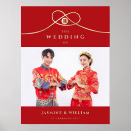 Poster Gold Knot Union Double Bonheur Mariage chinois
