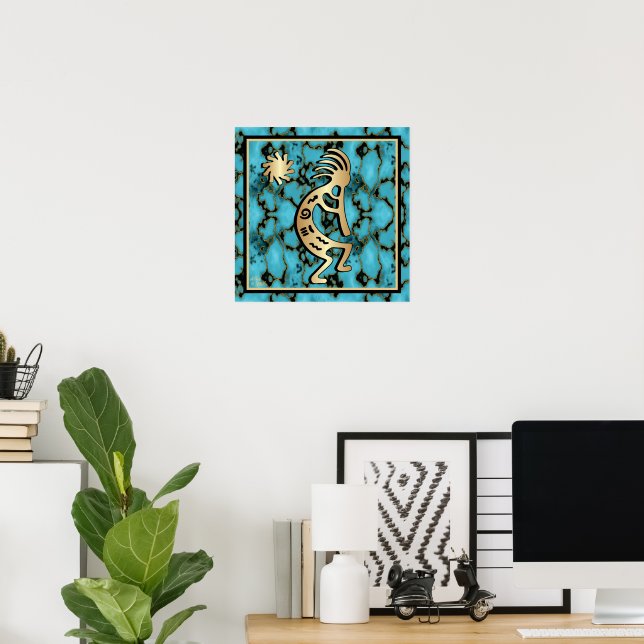 Poster Gold Kokopelli Jouer L'Affiche De Flûte (Bureau à domicile)