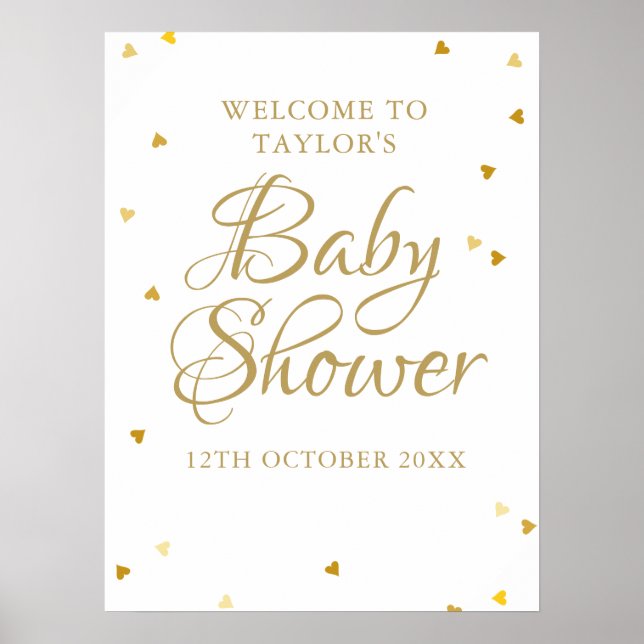 Poster Gold Love Hearts Baby shower / Sprinkl Welcome (Devant)