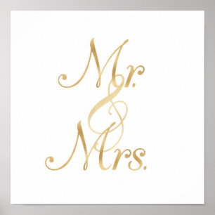 Poster Gold Mr & Mrs mur art, police de feuille