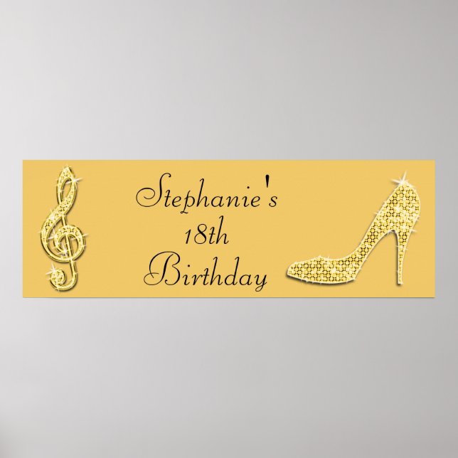 Poster Gold Music Note et Stiletto 18e anniversaire (Devant)