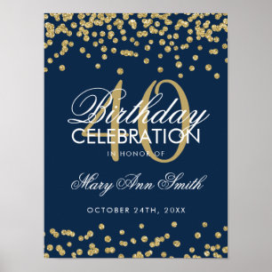 Poster Gold Navy Blue 40e anniversaire Parties scintillan