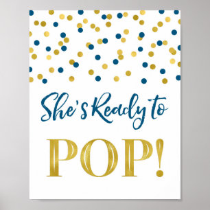 Poster Gold Navy Blue Confetti Elle est prête à pop