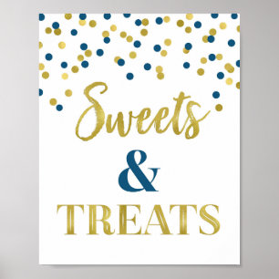Poster Gold Navy Blue Sweets & Traitements Dessert Table