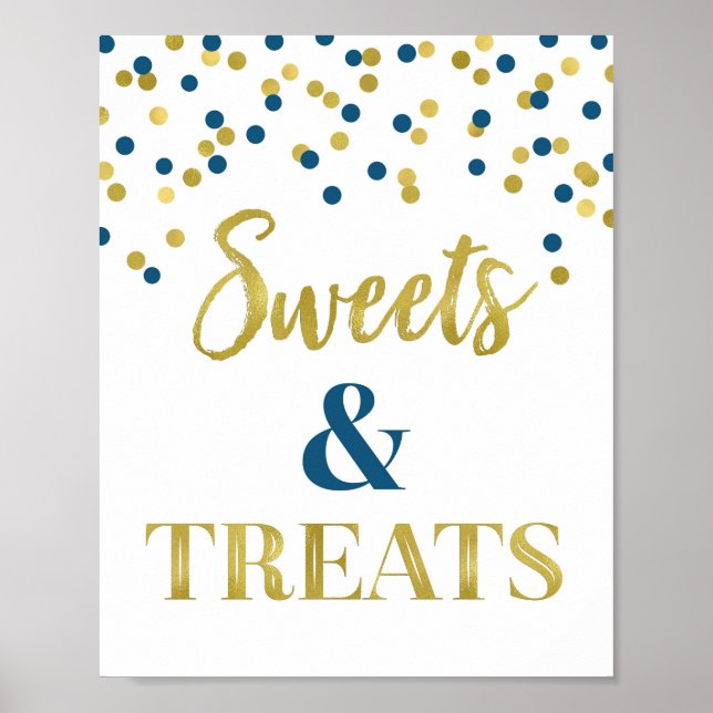 Poster Gold Navy Blue Sweets & Traitements Dessert Table (Devant)