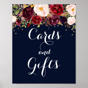 Poster Gold Navy Bourgogne Floral Cartes Et Cadeaux Maria