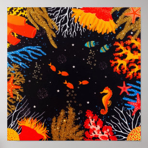 Poster Gold Orange Tropical Summer Ocean Underwater