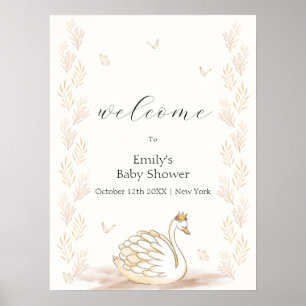 Poster Gold Princess Swan Butterfly Baby shower Bienvenue