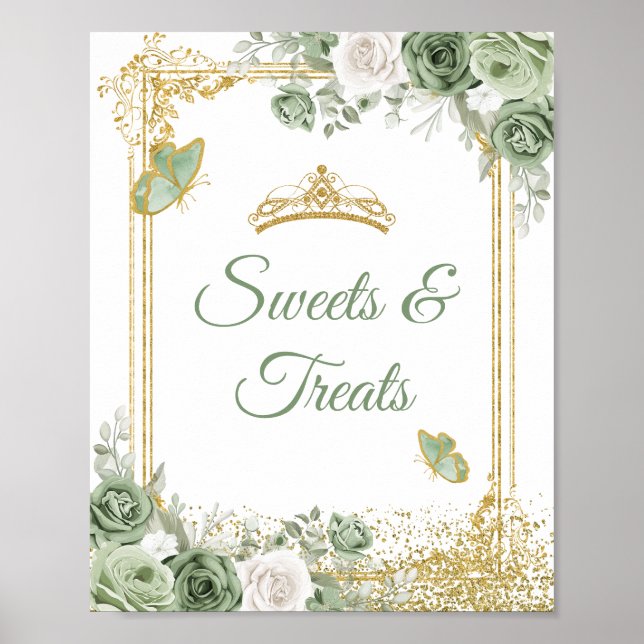 Poster Gold Quinceañera Sage Green Crown Sweet Traitement (Devant)