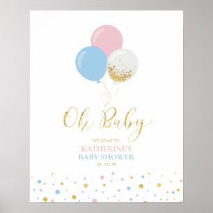 Poster Gold Rose Bleu Baby shower de révélation de genre 