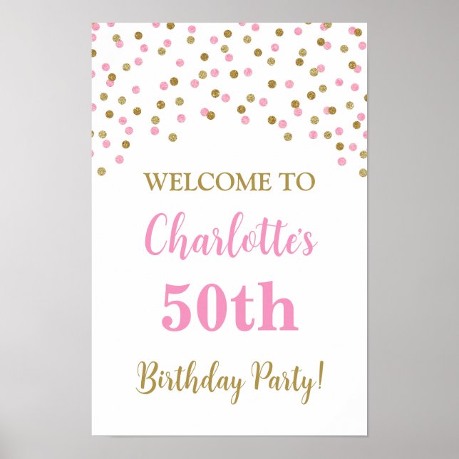 Poster Gold rose fête d'anniversaire Personnalisé 20x30 (Devant)