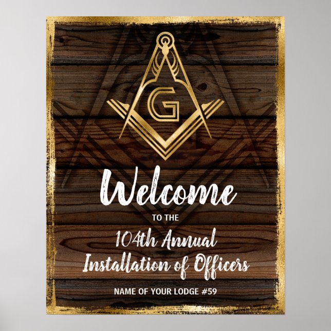 Poster Gold Rustic Wood Masonic Welcome Party (Devant)