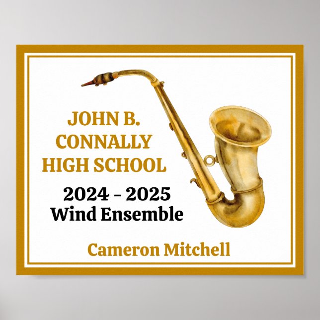 Poster Gold Saxophone Player Personalized Band (Devant)