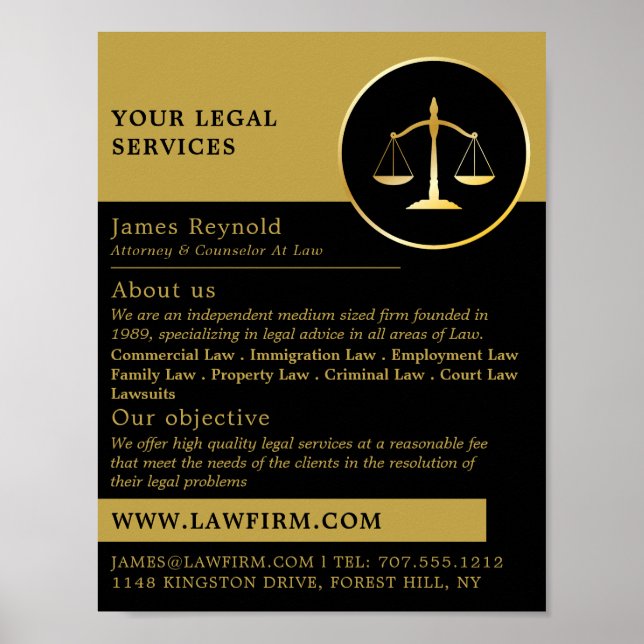 Poster Gold Scales of Justice, Services juridiques Public (Devant)