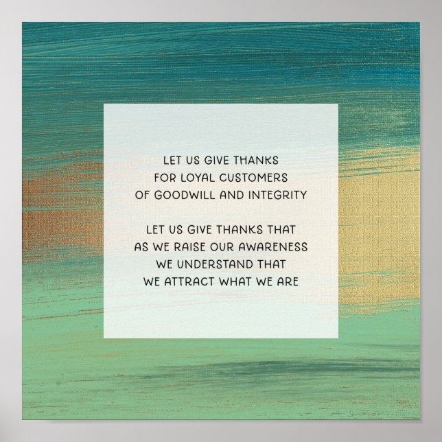 Poster Gold Turquoise Gratitude Affirmation 3 clients loy (Devant)