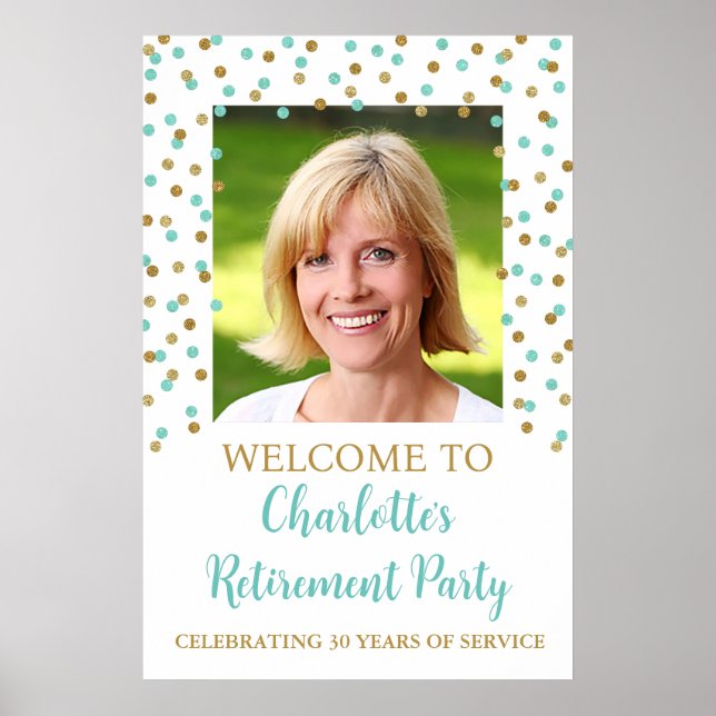 Poster Gold Turquoise Retraite Party Custom 20x30 Photo (Devant)