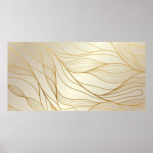 Poster Gold wavy pattern. Luxurious golden linear ornamen