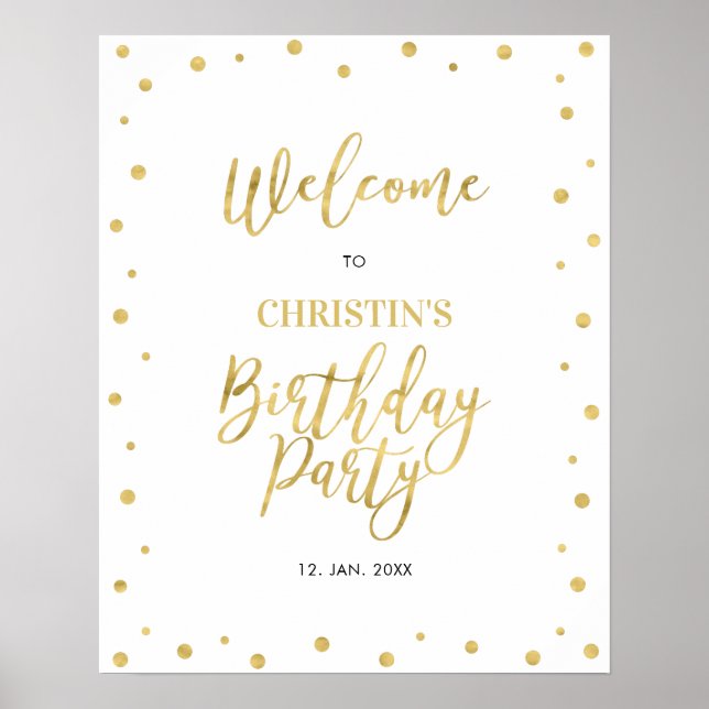 Poster Gold & White Confetti Adulte fête d'anniversaire B (Devant)
