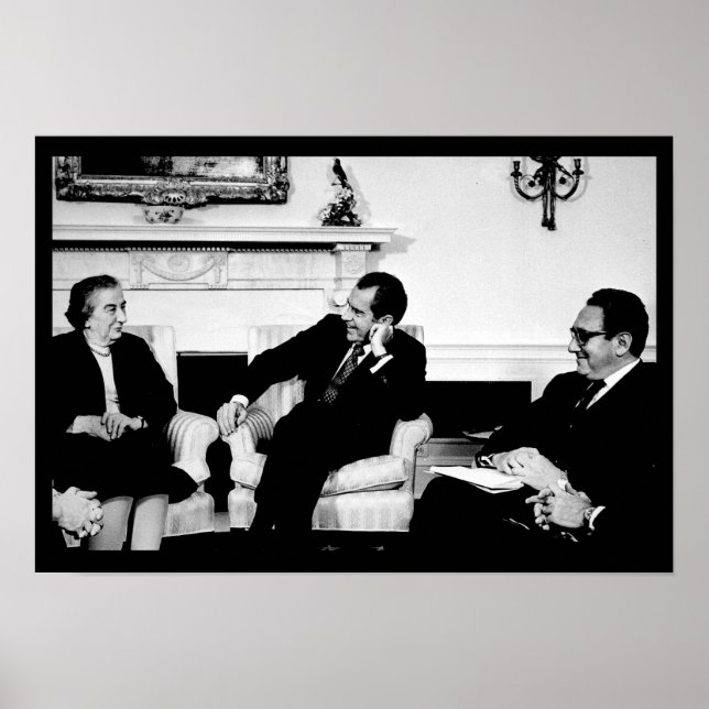 Poster Golda Meir, président Nixon et Henry Kissinger (Devant)