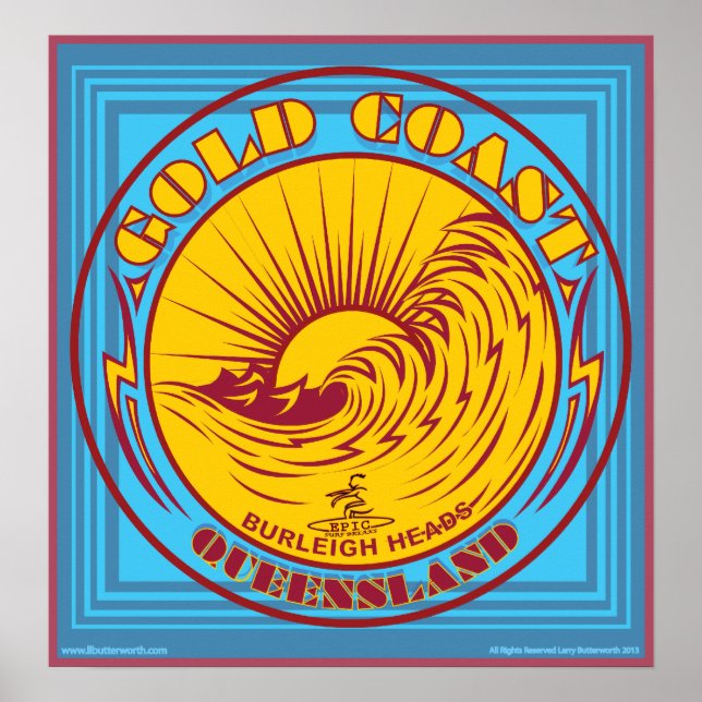 POSTER GOLDCOAST, VICTORIA, AUSTRALIE, SURF (Devant)