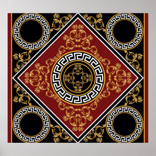 Poster Golden Baroque : Illustration Motif Grec.