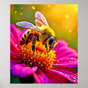Poster Golden Bee Flower Magic Design